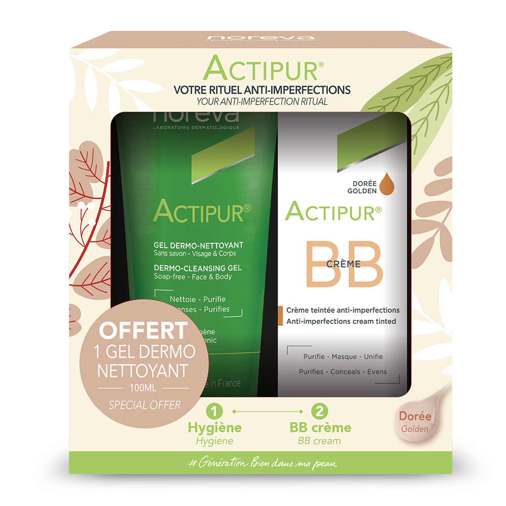 COFFRET BB crème dorée 30ml & Gel moussant 100ml 130ml Actipur Noreva