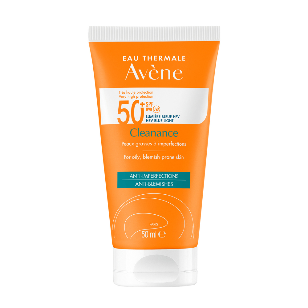 Avène Cleanance Crème Solaire SPF50+ UVB UVA Lumière Bleue HEV Peaux grasses à imperfections 50ml