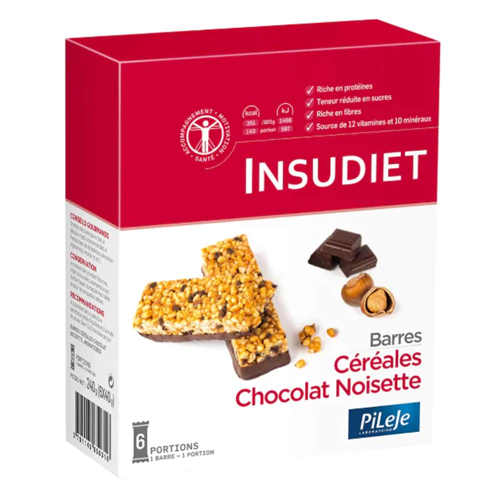Insudiet Barre Céréales Chocolat Noisette x6