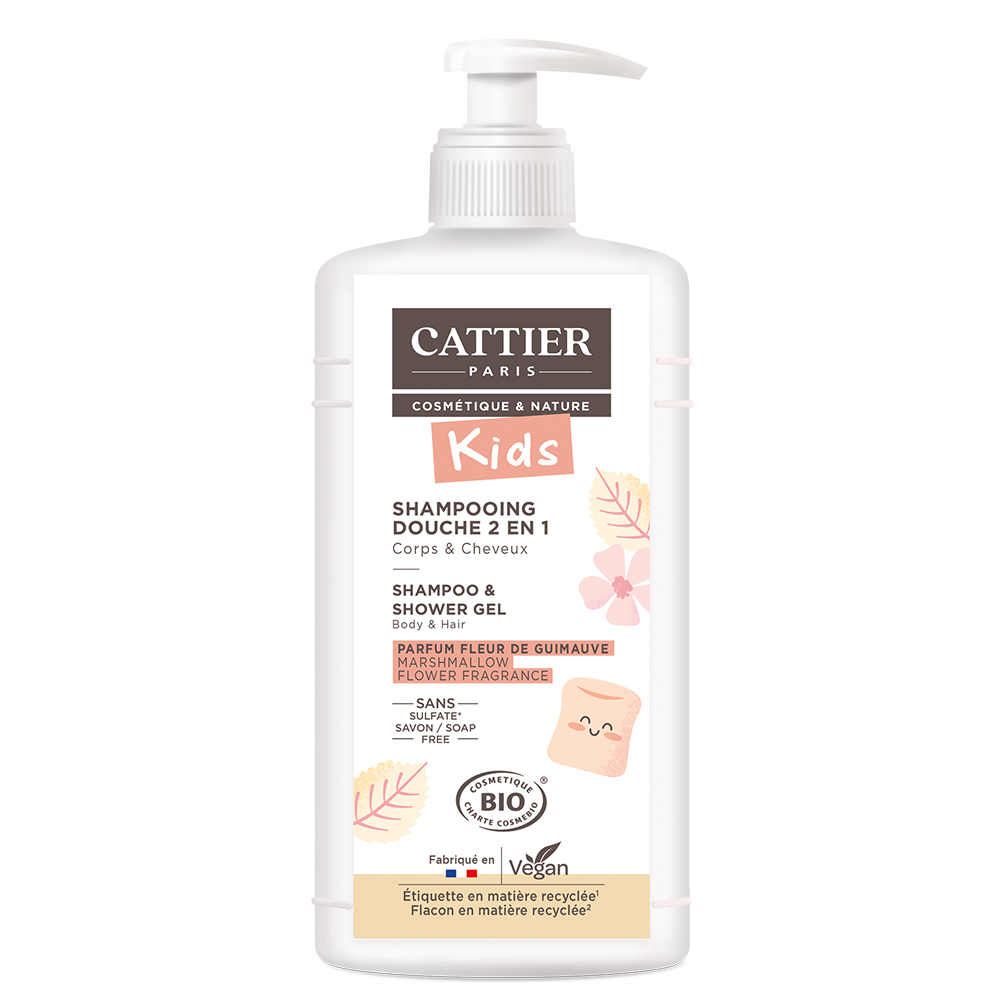 Cattier Gel douche Shampooing démêlant 2 en 1 Parfum Fleur de guimauve 500ml
