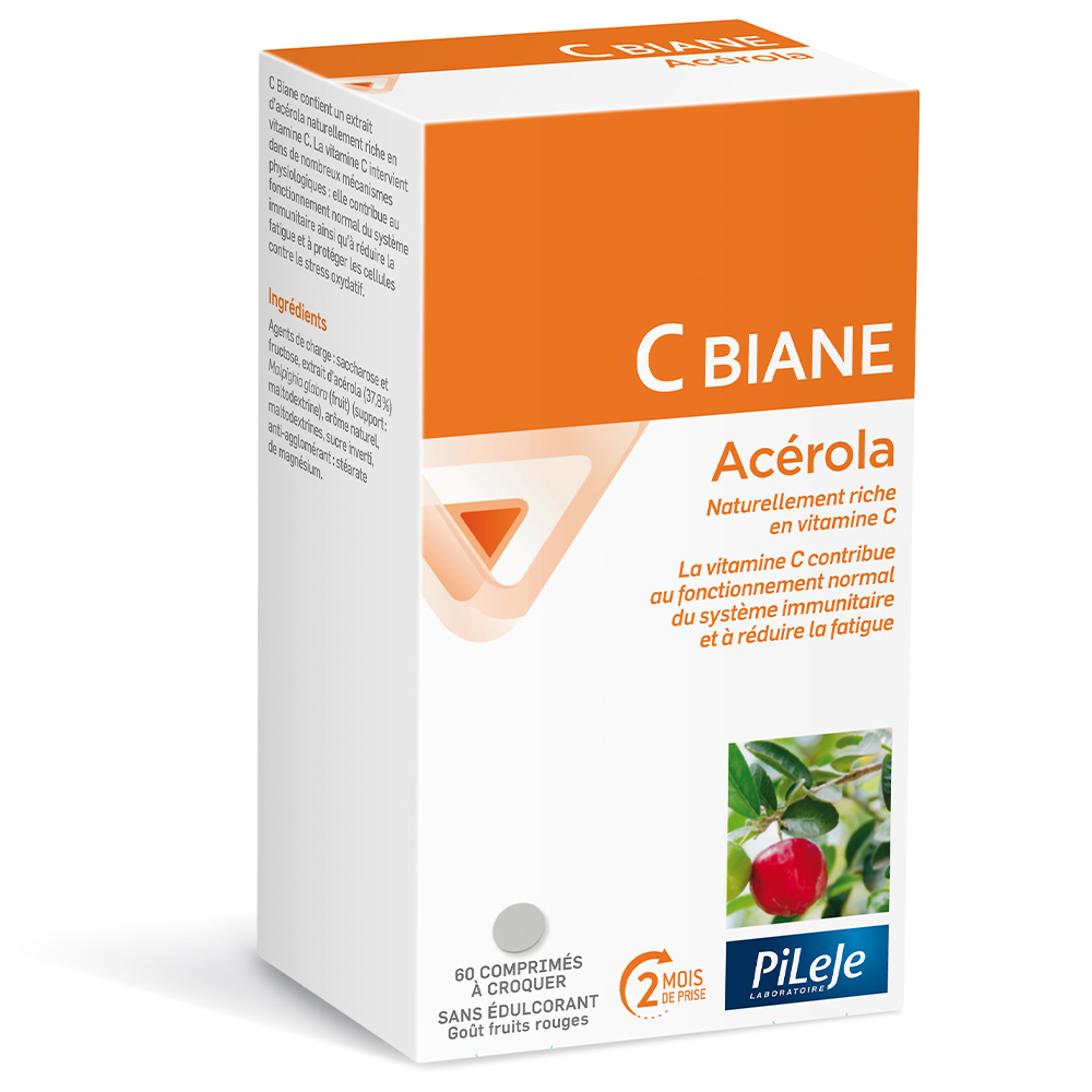 Pileje C Biane Acérola Gout Fruits Rouge 60 comprimés
