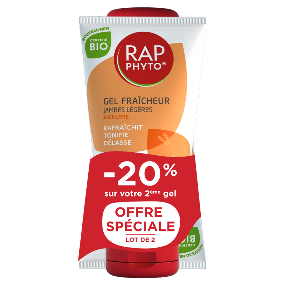 Rap Phyto Gel Fraîcheur Agrumes Jambes Légères Certifié bio 2x150 ml