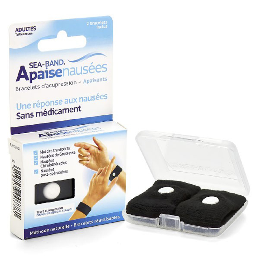 Seaband Bracelets Acupression Adulte Noir Anti-Nausées X2