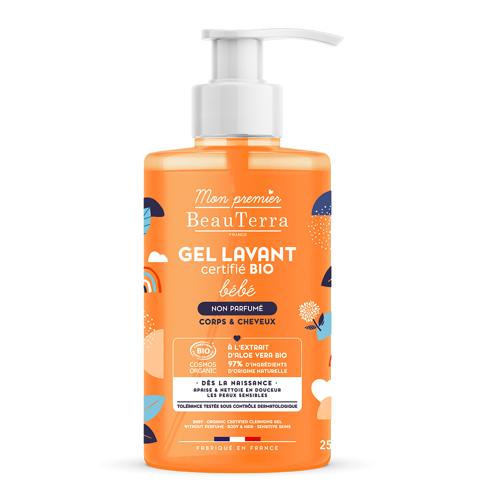 Beauterra Gel Lavant Bébé Parfumé Bio Peaux Sensibles Corps et Cheveux 250ml