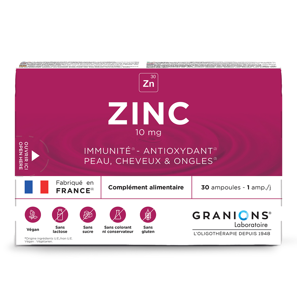 Granions Zinc 10 mg​ Peau Cheveux Immunité 30 Ampoules