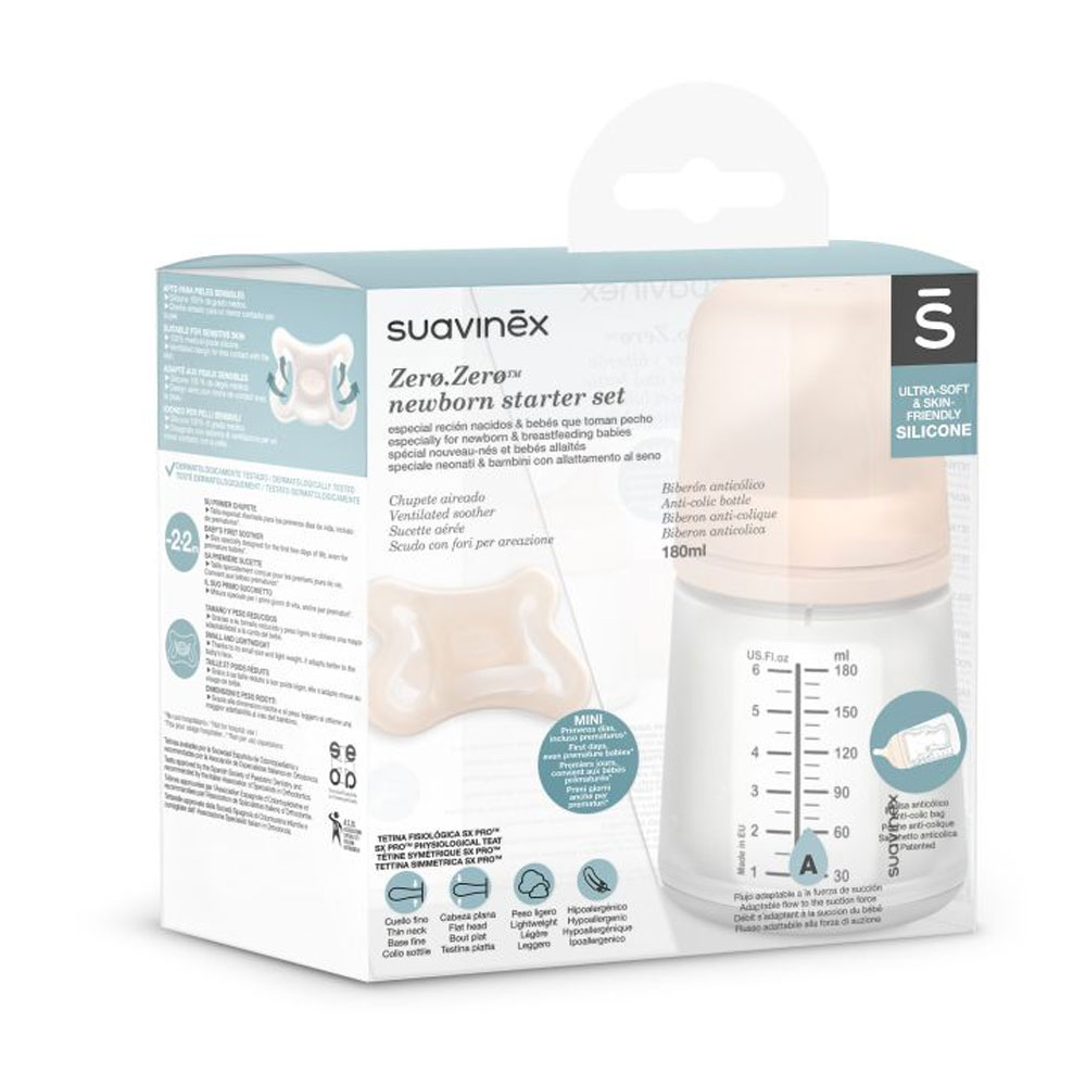 Suavinex Pack Biberon 180ml + Sucette Zero, Zero -2M/2M