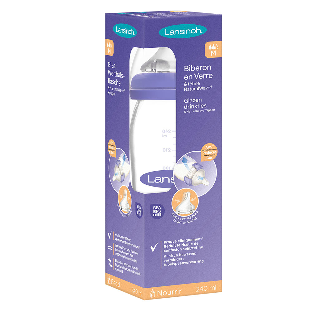 Lansinoh Natural Wave Biberon En Verre Tétine Débit M 240ml