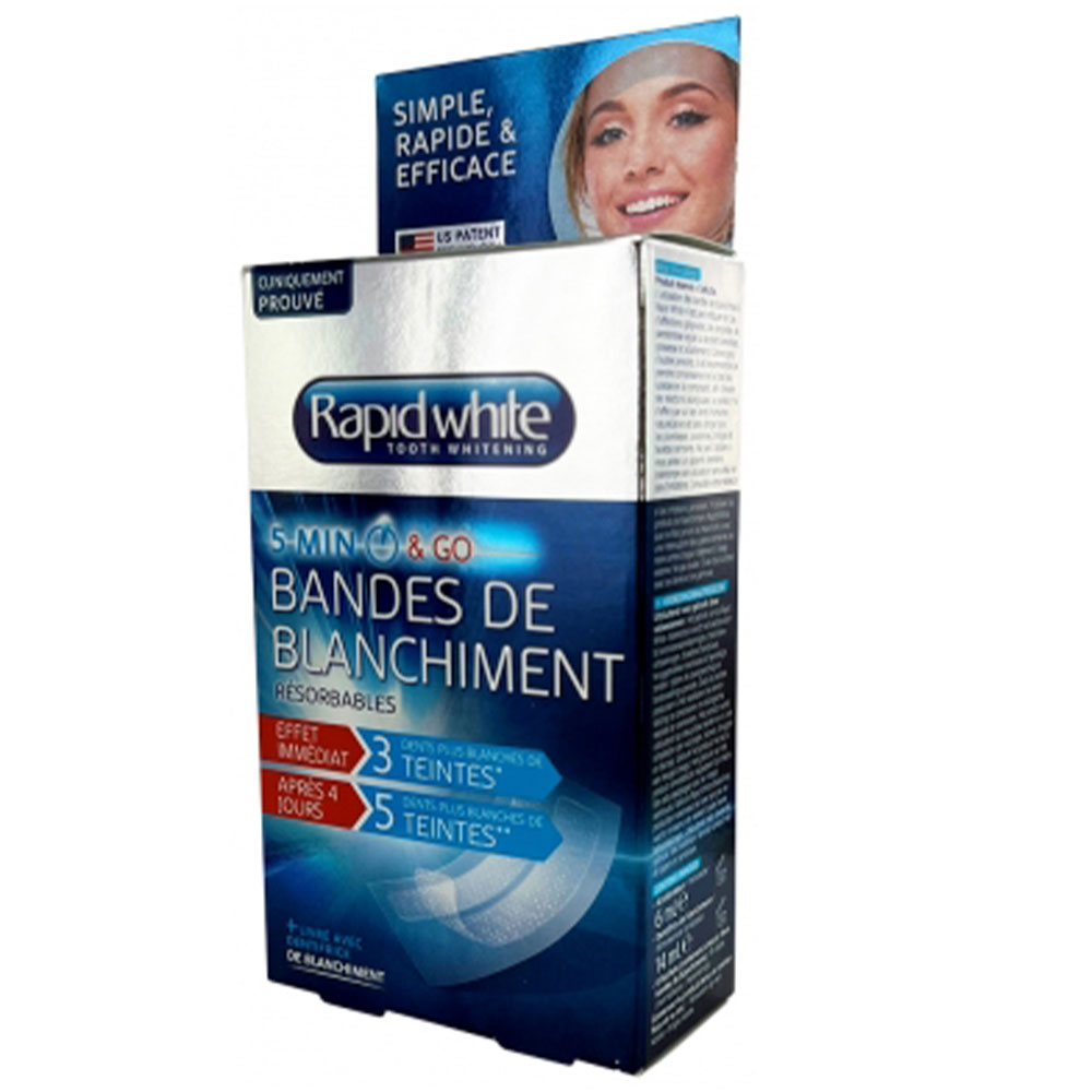 Rapid White Bandes De Blanchiment Express 5 Minutes 14 Sachets De 2 Bandes + 1 Accelerateur