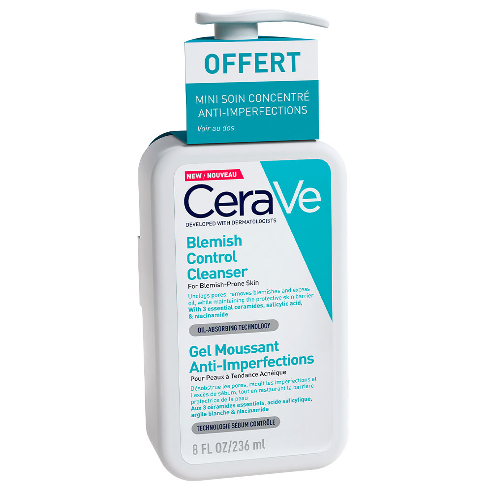 Cerave Cleanser Visage Gel Moussant Anti-Imperfections + Mini Soin Concentré Anti-Imperfections 3ml offert 236ml