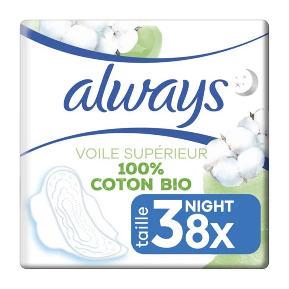 Always Organic Cotton Serviettes hygiéniques Ultra Night Avec Ailettes 100% Organic