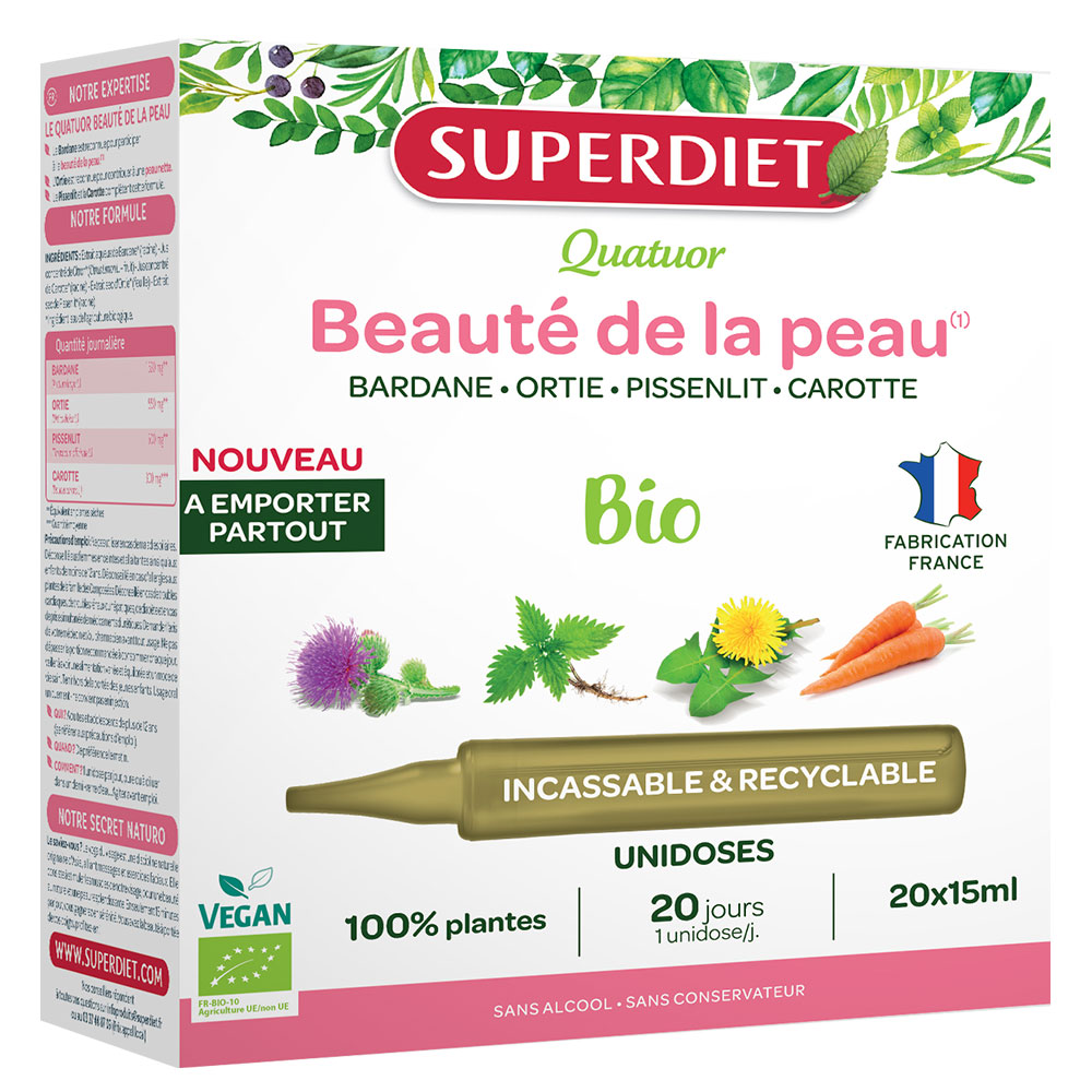Superdiet Quatuor Beaute De La Peau Bio 20 Ampoules