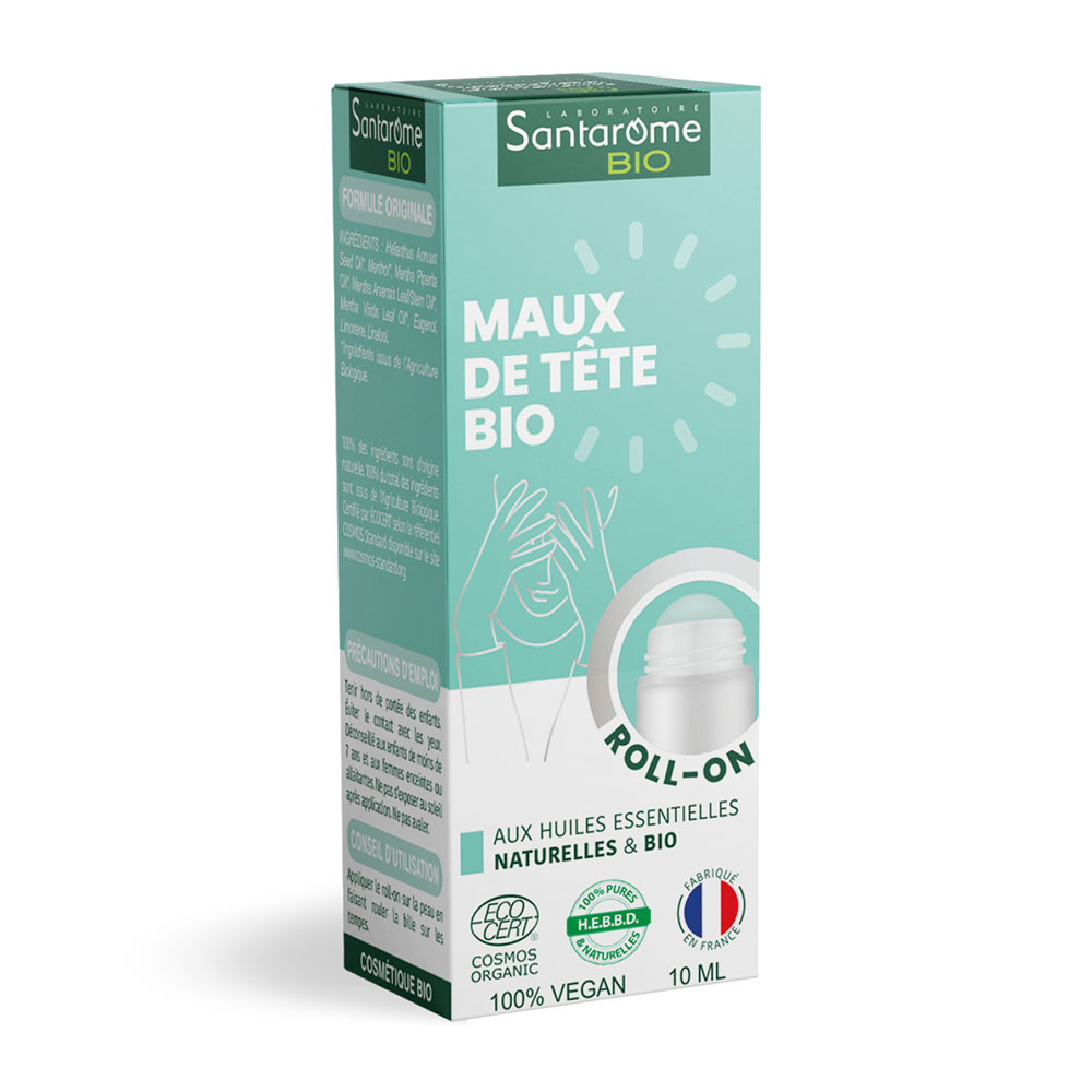 Santarome Roll-On Maux de Tête Bio Aux Huiles Essentielles 10ml