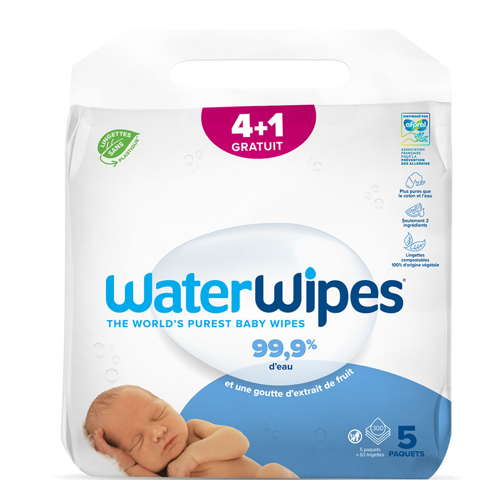 Waterwipes Lingettes bébé 4x60 + 1 Offert
