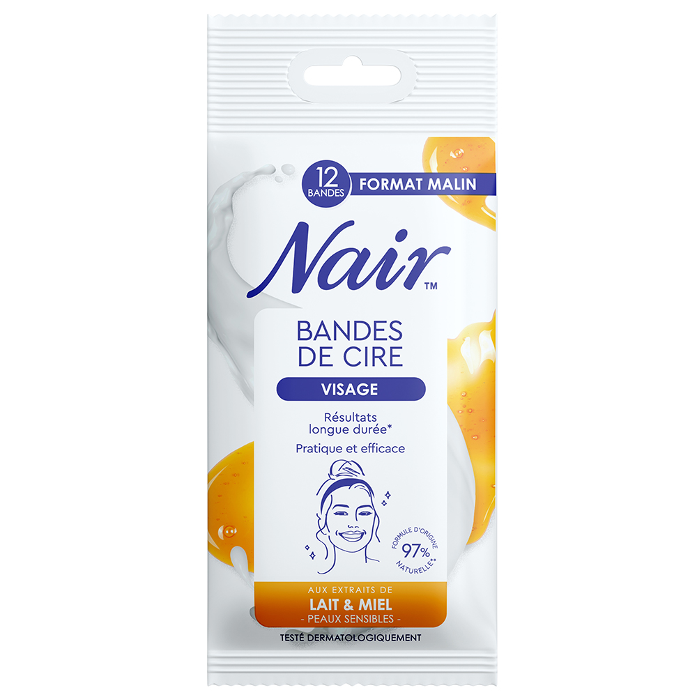 Nair BANDES DE CIRE FROIDE VISAGE format malin aux extraits de LAIT & MIEL 12 bandes