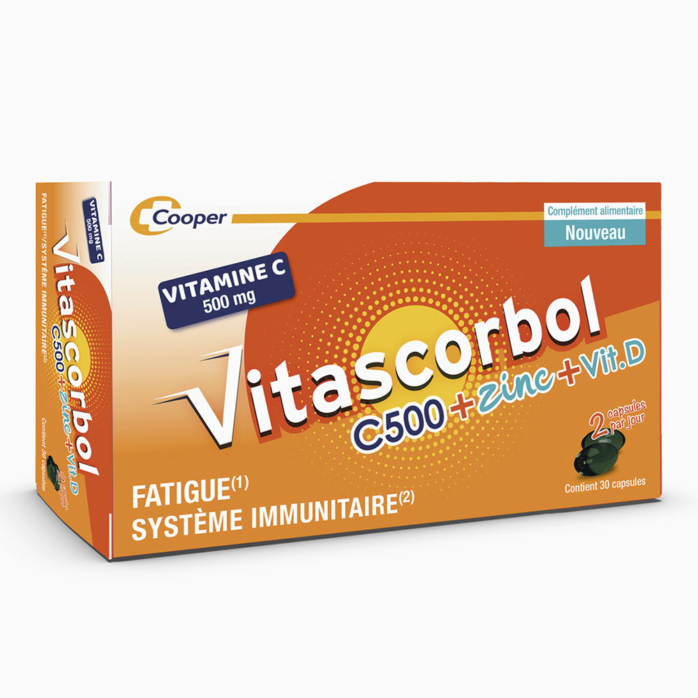 Vitascorbol Vitamine C500mg + Zinc + Vitamine D 30 Capsules