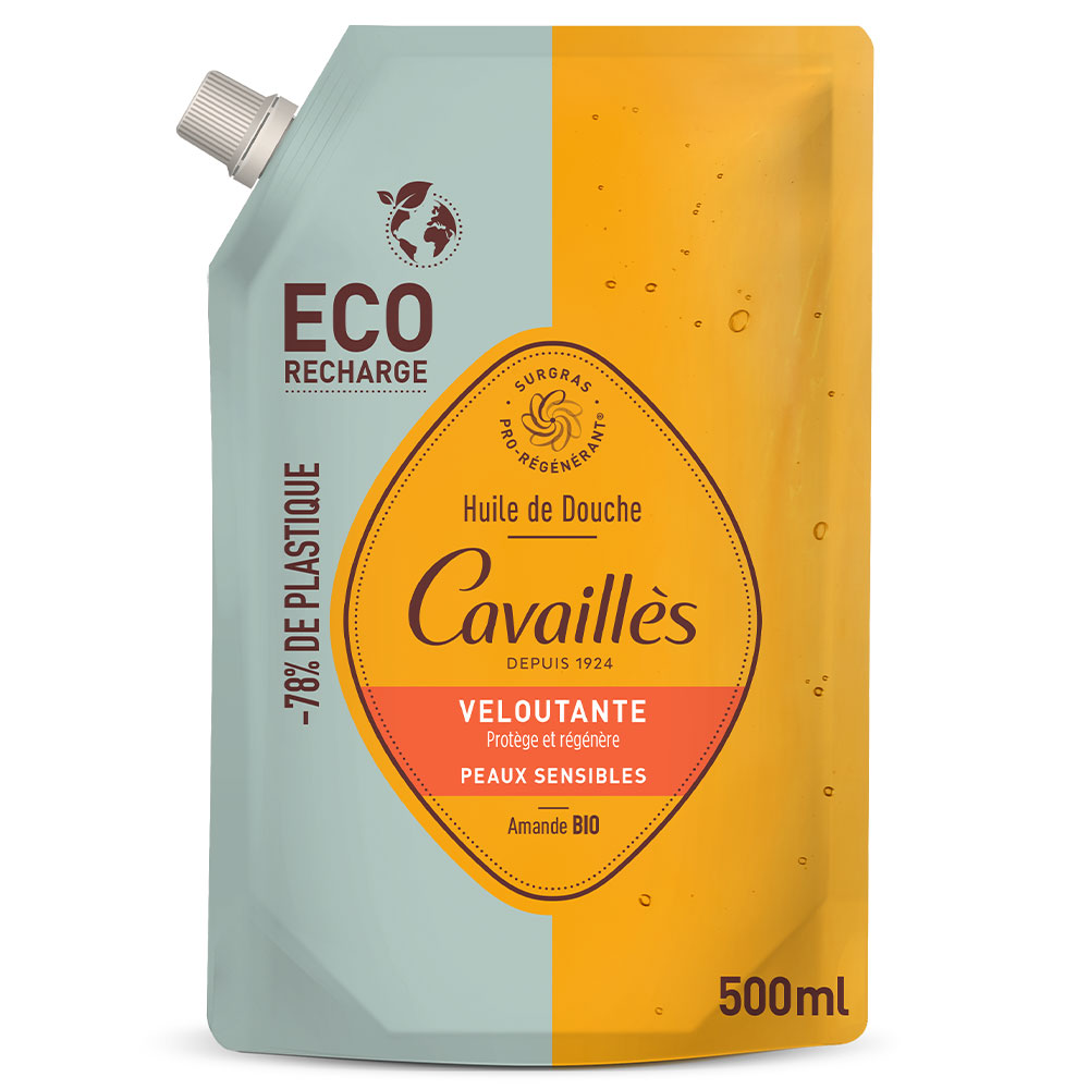 Cavaillès Surgras Actif Eco Recharge Huile De Douche Veloutante Amande Bio Peaux Sensibles 500ml