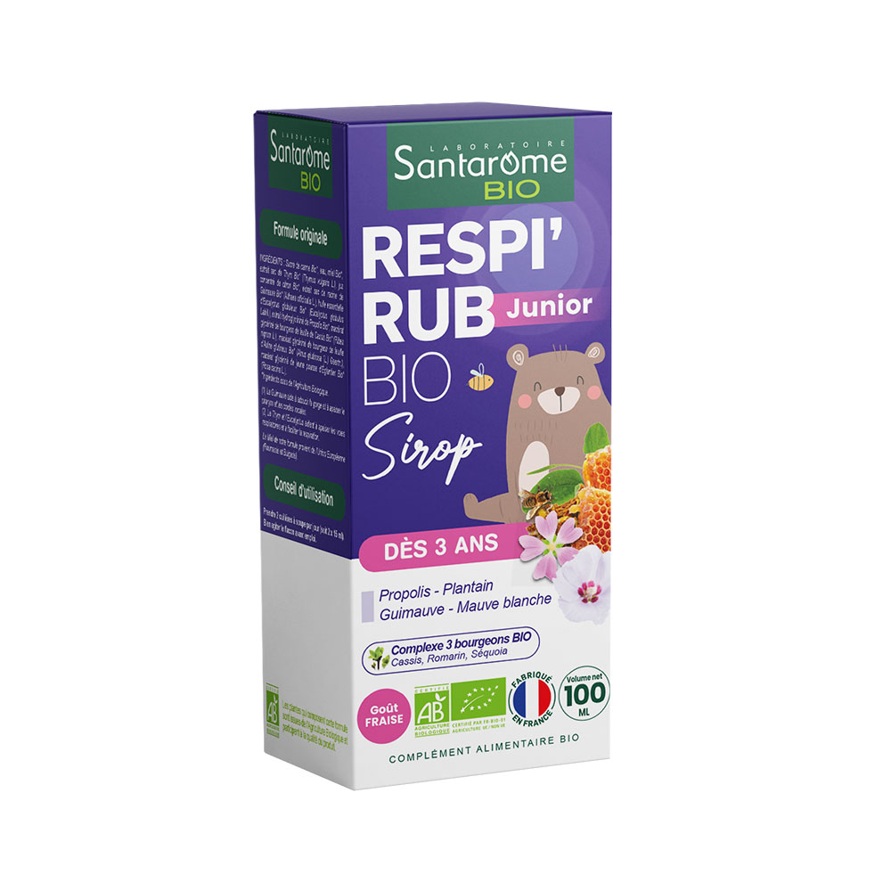 Santarome Respi'Rub Sirop Junior Bio Dès 3 Ans Goût Fraise 100ml