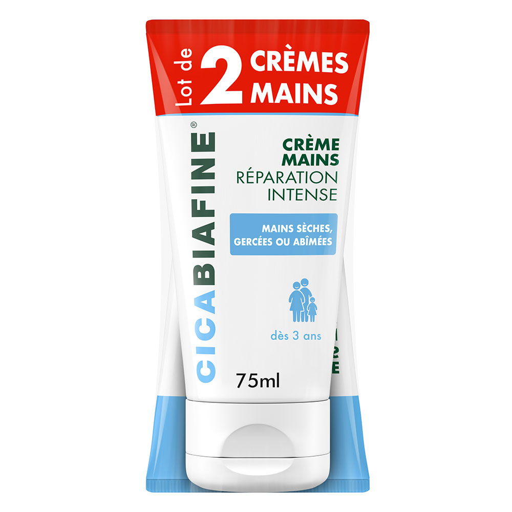 Cicabiafine Crème Mains Sèches et Abîmées Réparation Intense 2x75ml