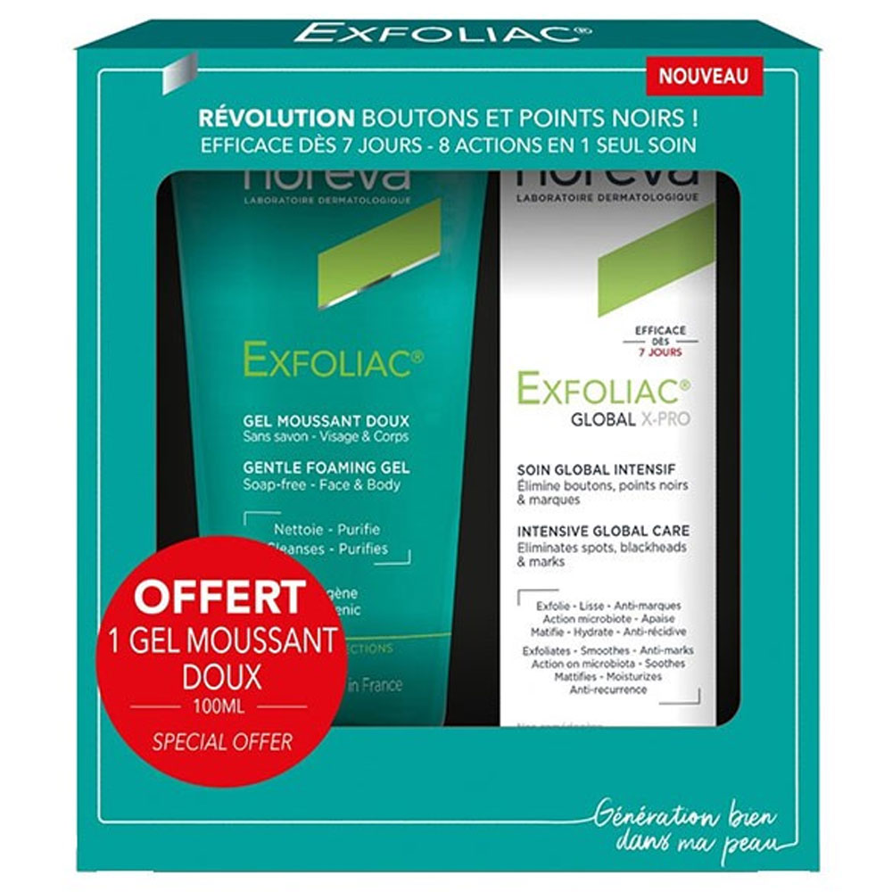 Noreva Exfoliac Coffret Global X-PRO 30ml + Gel Moussant Doux 100ml