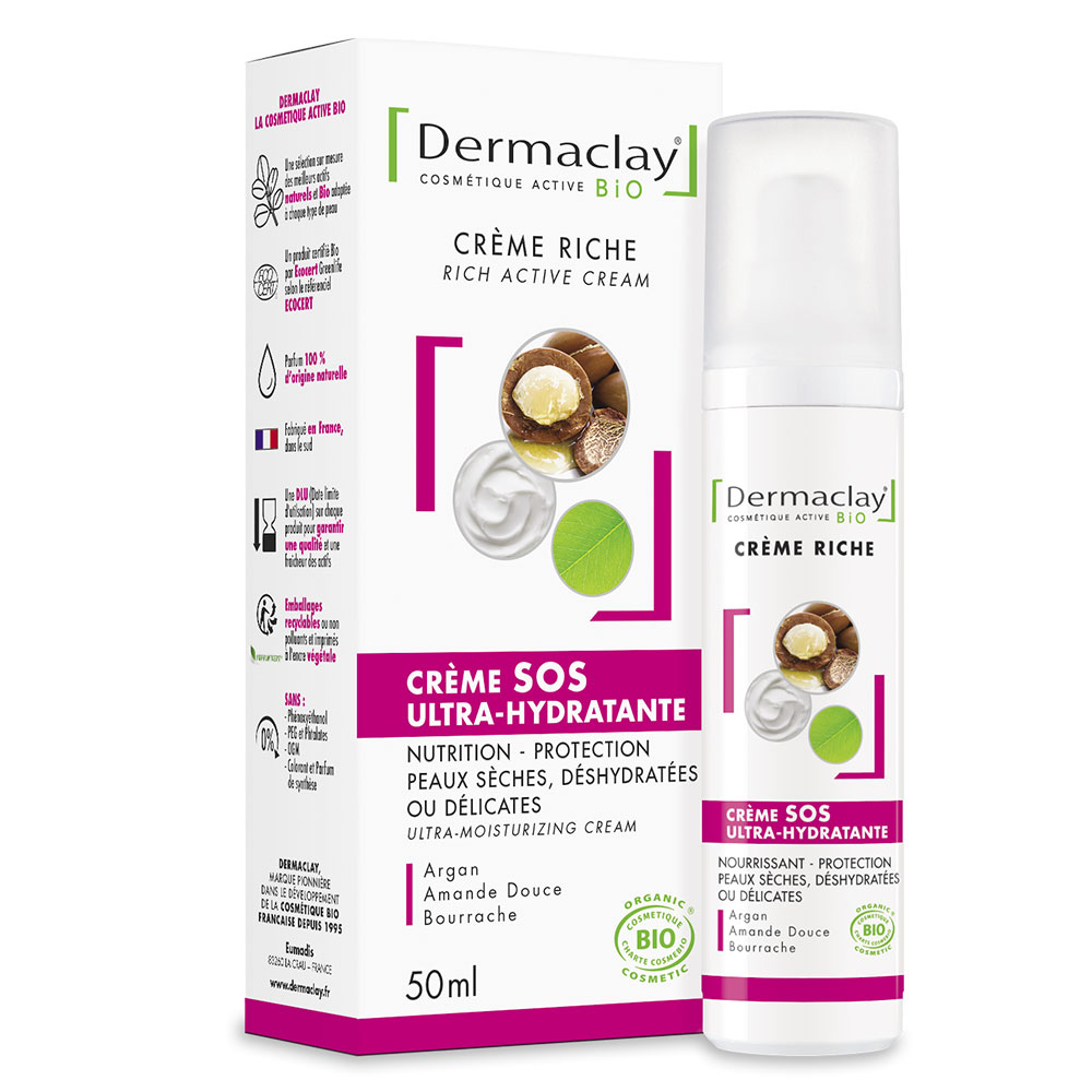Dermaclay Creme Sos Ultra Hydratante Jour Bio 50ml