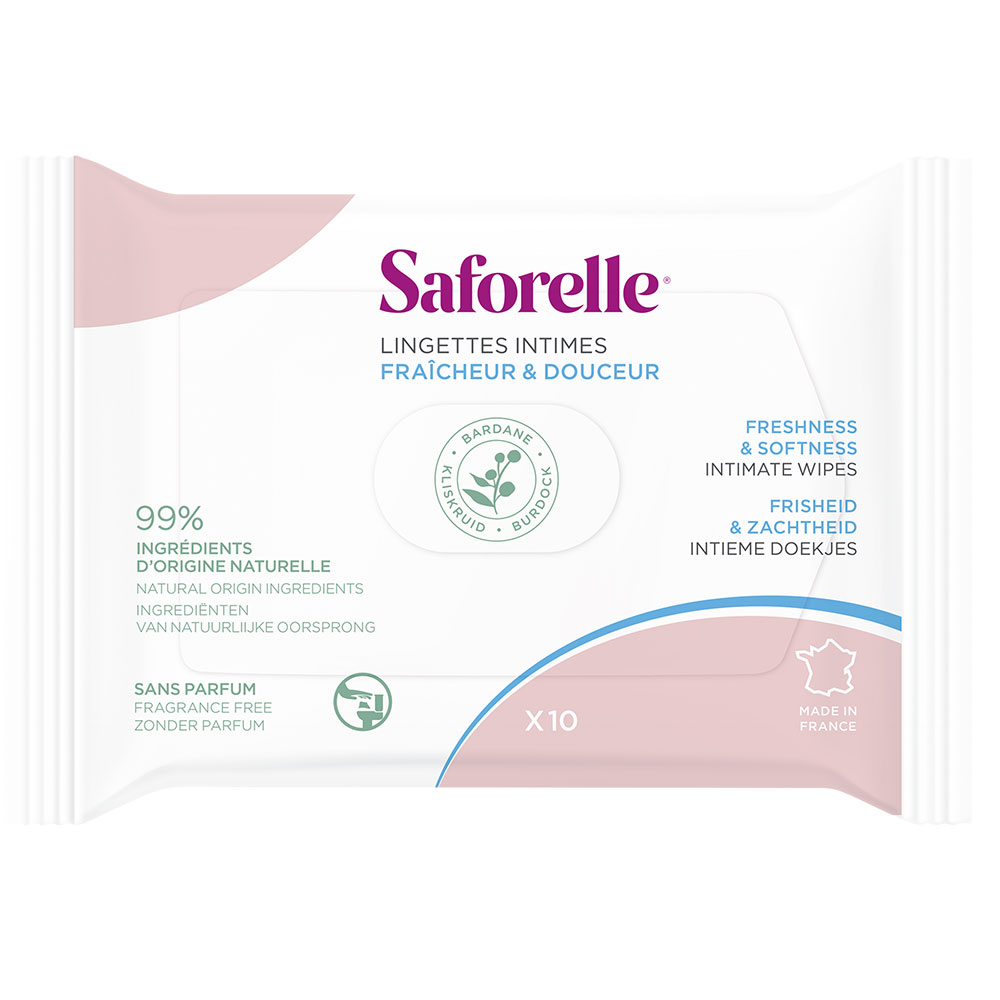 Saforelle Lingettes Intimes Jetables Ultra Douces Format Poche x10
