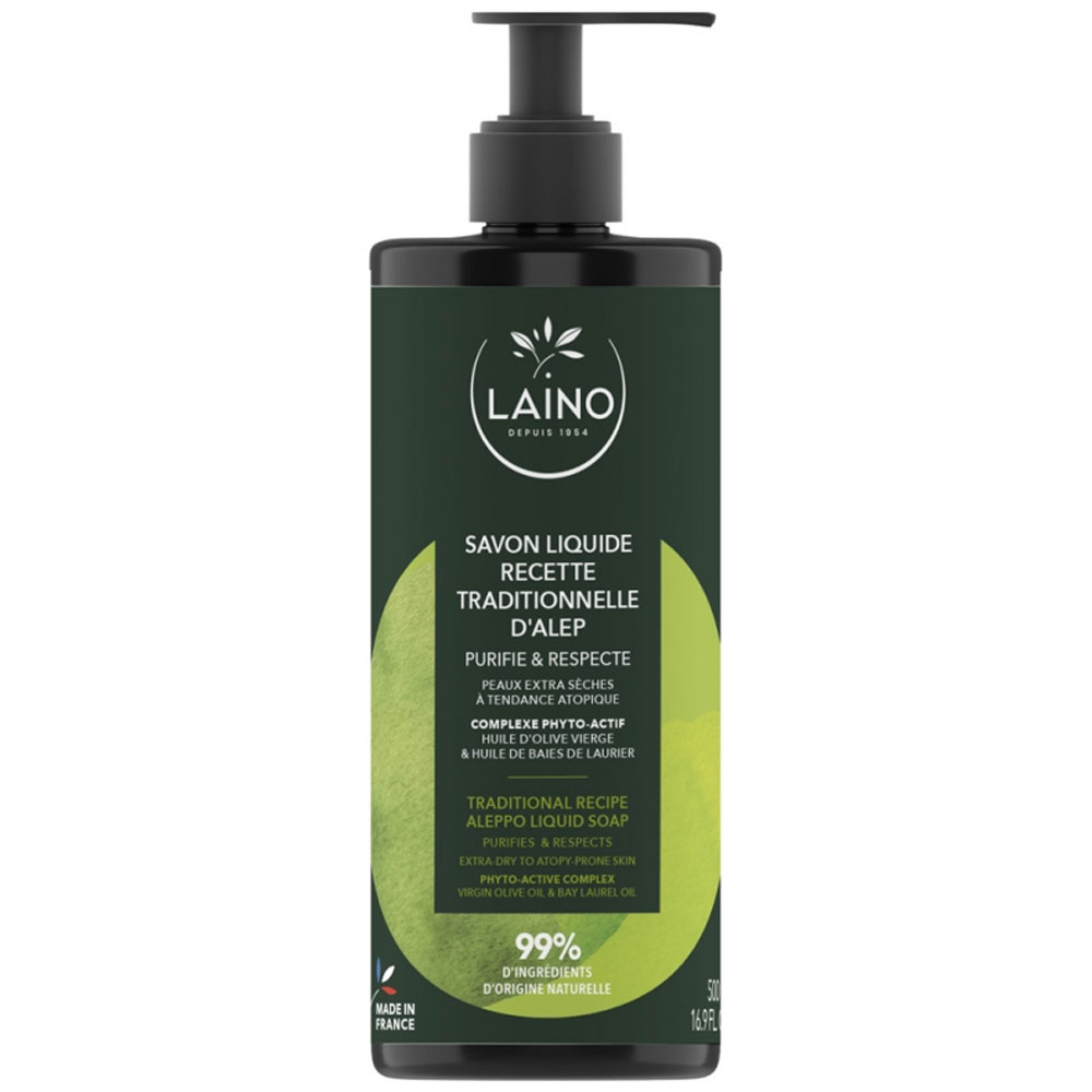 Laino Savon Liquide Recette Traditionnelle d'Alep Peaux Extra Sèches A Tendance Atopique 500 ml