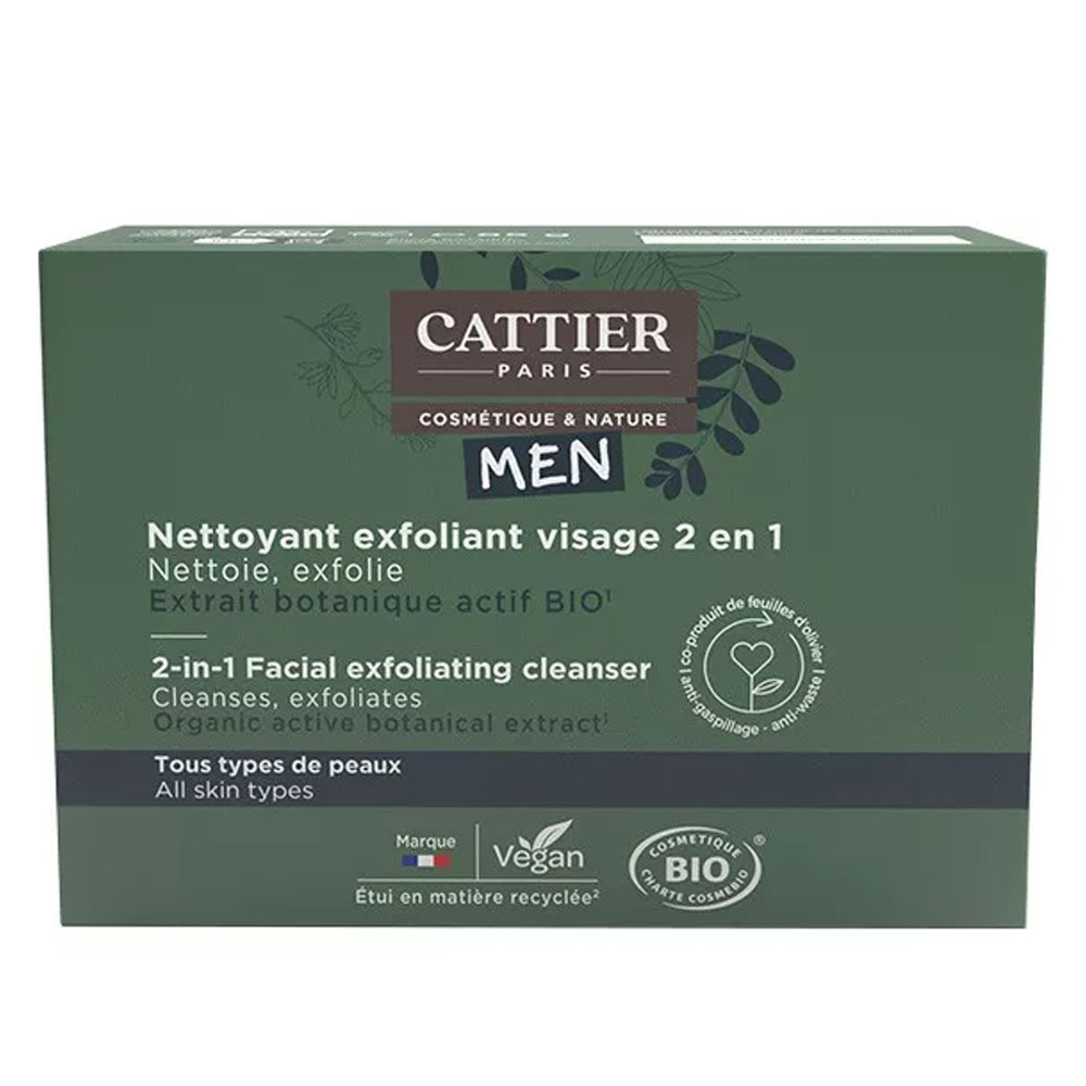 Cattier Homme Nettoyant Exfoliant 2 en 1 - Solide Bio 85g