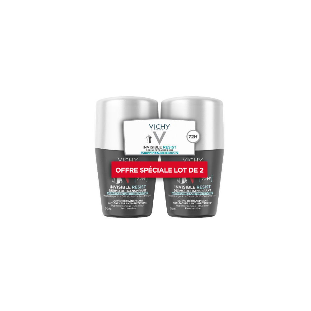 Vichy Homme Invisible Resist Dermo Détranspirant Anti Irritations 72h 2x50ml