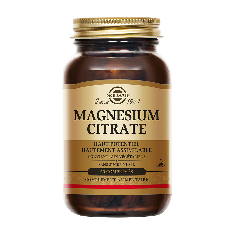 Solgar Magnésium Citrate Fatigue Vitalité 60 comprimés