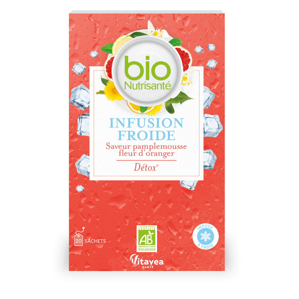 Vitavea Santé BioNutrisanté Infusion Froide Saveur Pamplemousse Fleur d'oranger Détox 20 sachets