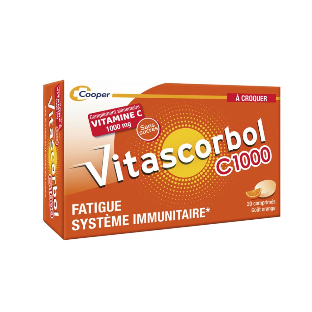 Vitascorbol Vitamine C1000 Goût Orange 20 comprimés à croquer