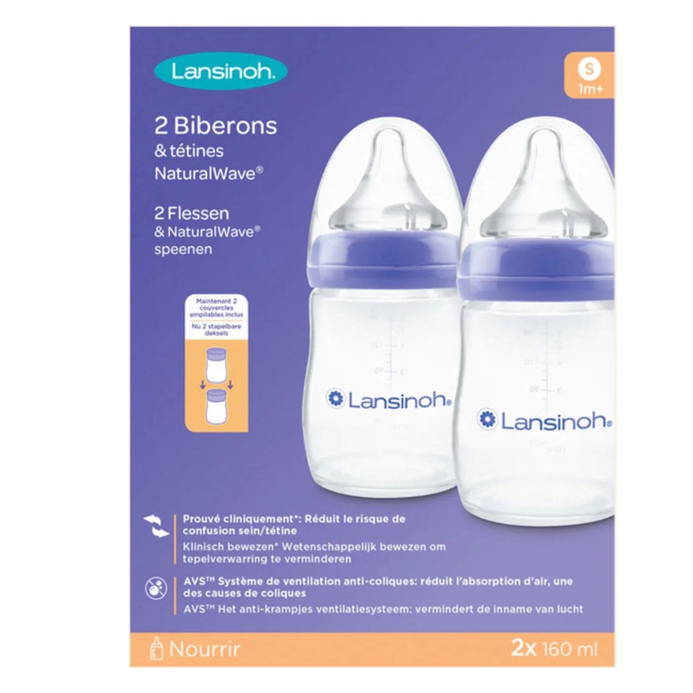 Lansinoh Natural Wave Biberon En Plastique Tétine Débit S 2x160ml