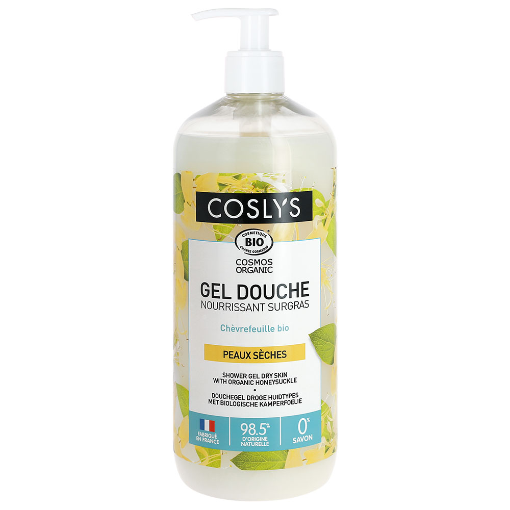 Coslys Gel douche surgras nourrissant au chevrefeuille bio Peaux sèches 1L