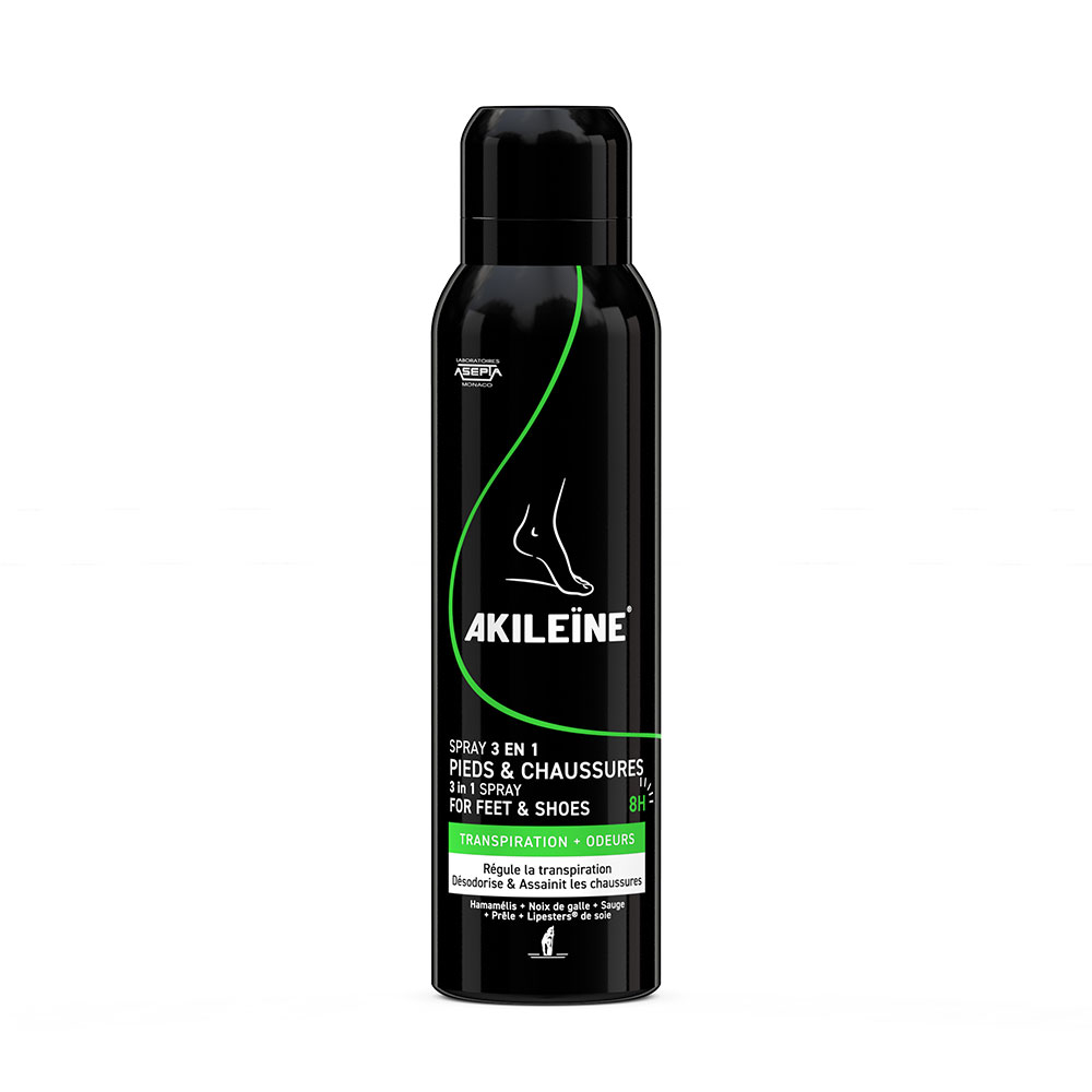 Asepta Akileine Spray Noir 3en1 Pieds et chaussures Anti Transpirant 150ml