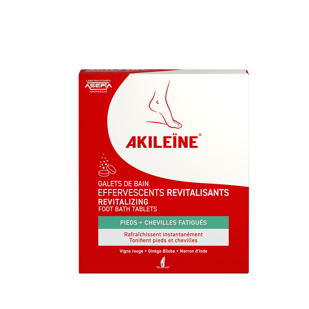 Asepta Akileine Galets De Bain Effervescents Revitalisants Pieds Et Chevilles Fatigués x6 de 20g
