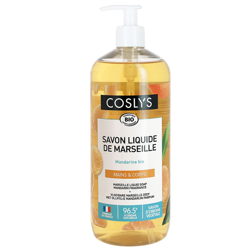 Coslys Savon liquide de marseille mandarine bio Mains et corps 1L