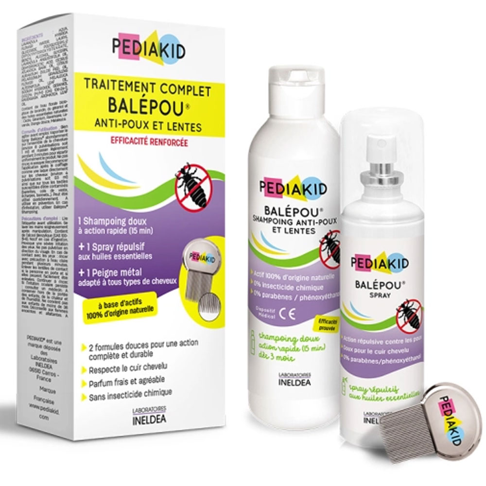 Pediakid Traitement complet Balépou® Anti-Poux et Lentes Shampoing 200ml + Spray répulsif 100ml 300ml