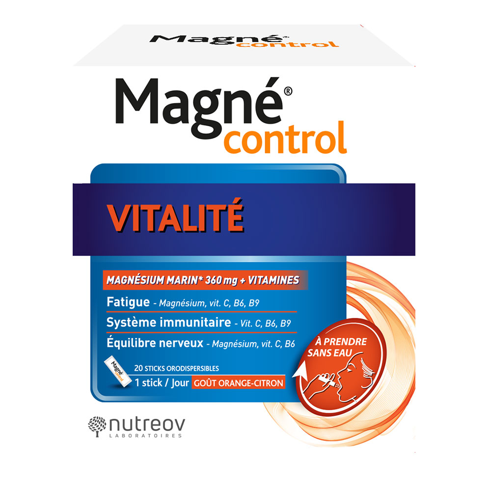 Nutreov Magne Control Vitalité Goût Orange Citron 20 sticks