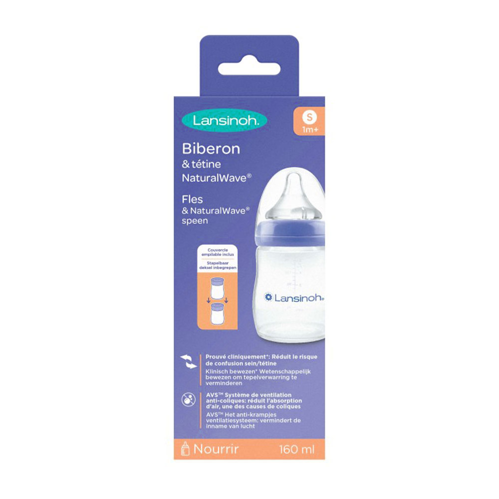 Lansinoh Natural Wave Biberon En Plastique Empilable Tétine Débit S 160ml