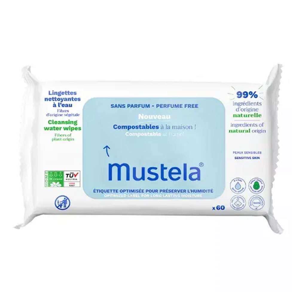 Mustela Lingettes Nettoyantes A l'eau Compostables x60