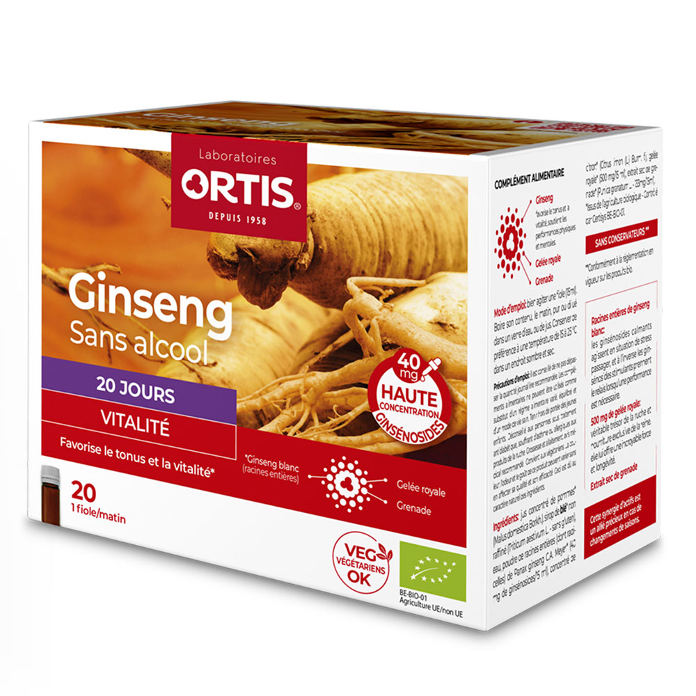 Ortis Ginseng Vitalité Bio 20 shots de 15ml