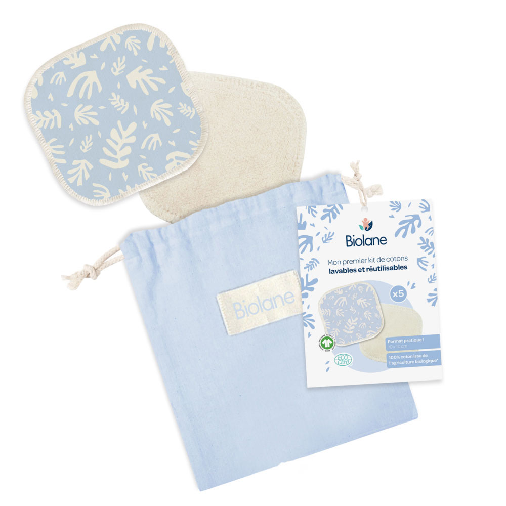 Biolane Expert Mon premier kit de cotons 100% bio lavables et réutilisables
