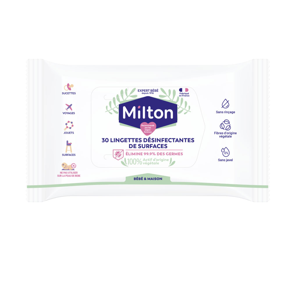 Milton Lingettes Desinfectantes De Surfaces Biodegradables x30