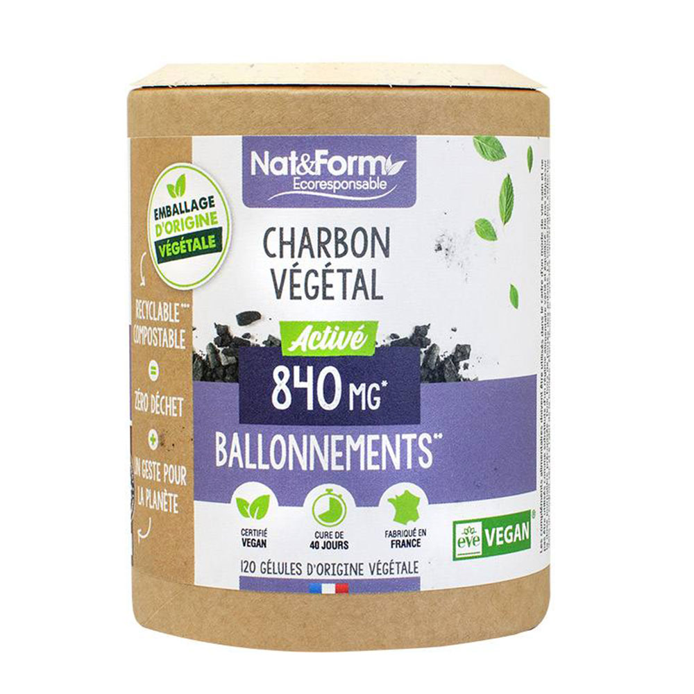 Nat&Form Charbon Végétal Activé 840mg 120 Gélules