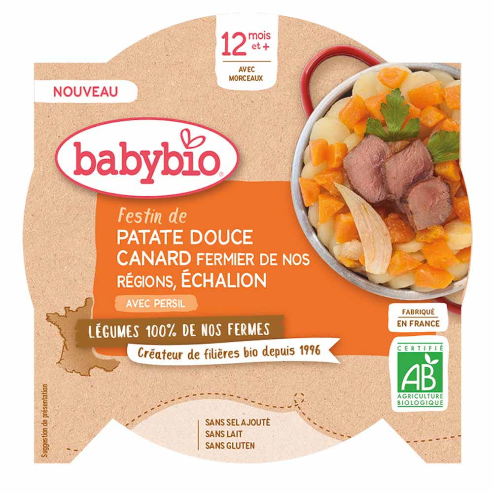 Babybio Festin de patate douce de canard du poitou échalion Dès 12 mois 230 g