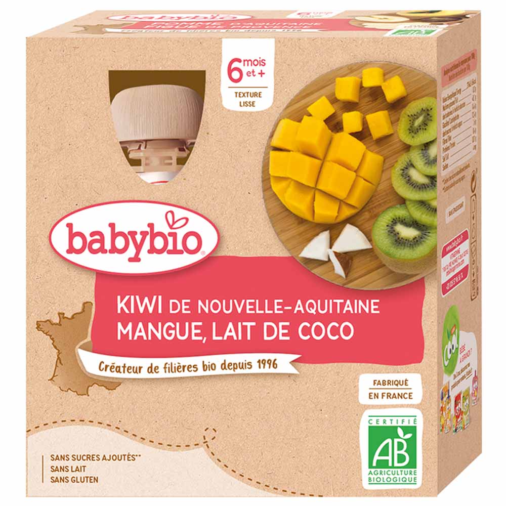 Babybio Compote Kiwi Mangue Lait De Coco Bio Des 6 Mois 4x90g