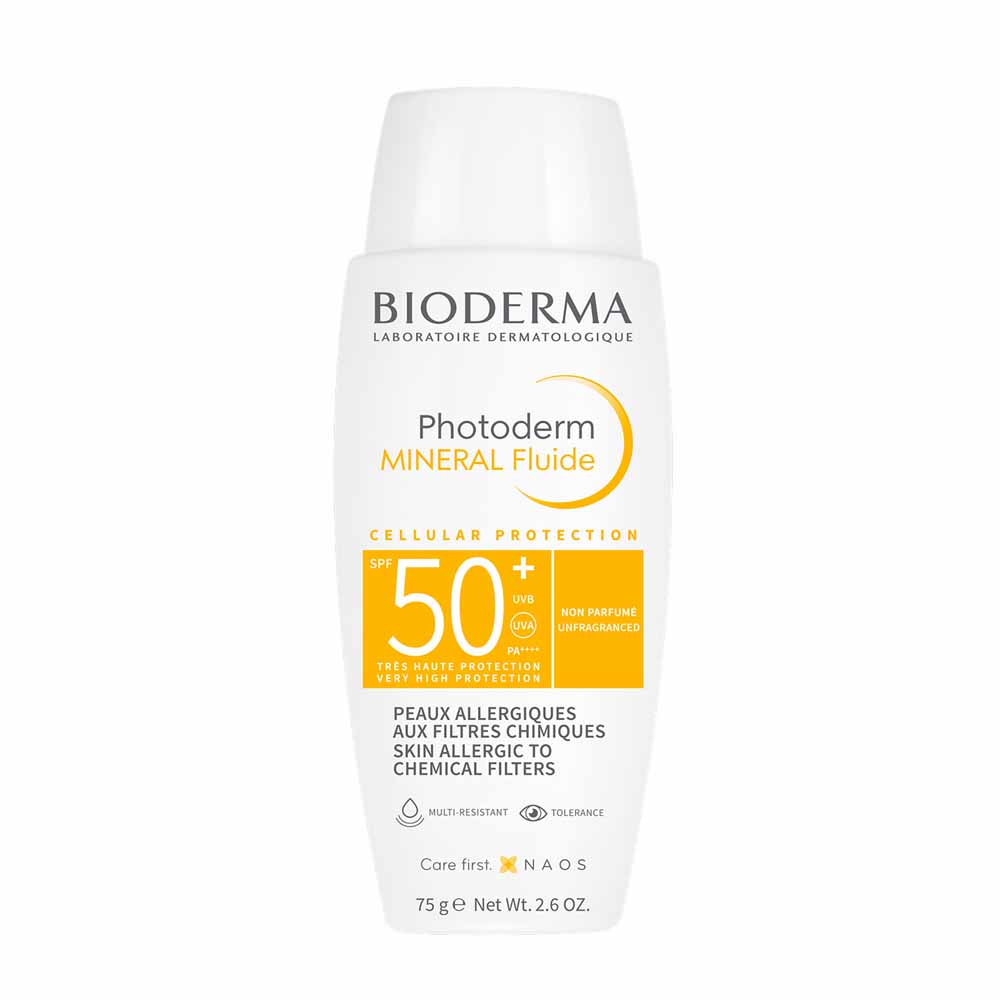 Bioderma Photoderm SPF 50+ pour les peaux allergiques aux filtres chimiques Mineral Fluide 75g