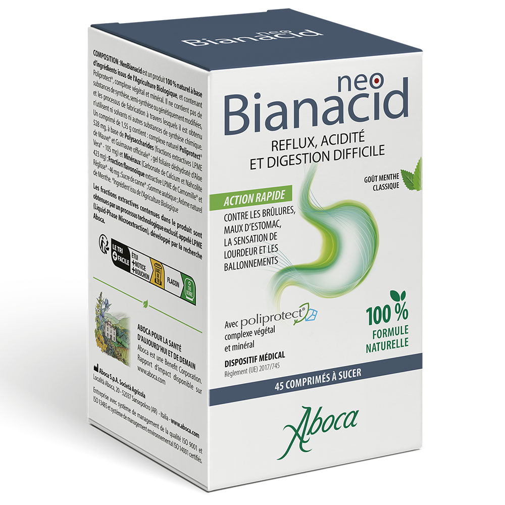 Aboca Gastro-intestinale Neobianacid Reflux Acidité & Digestion Difficile 45 comprimés à Sucer