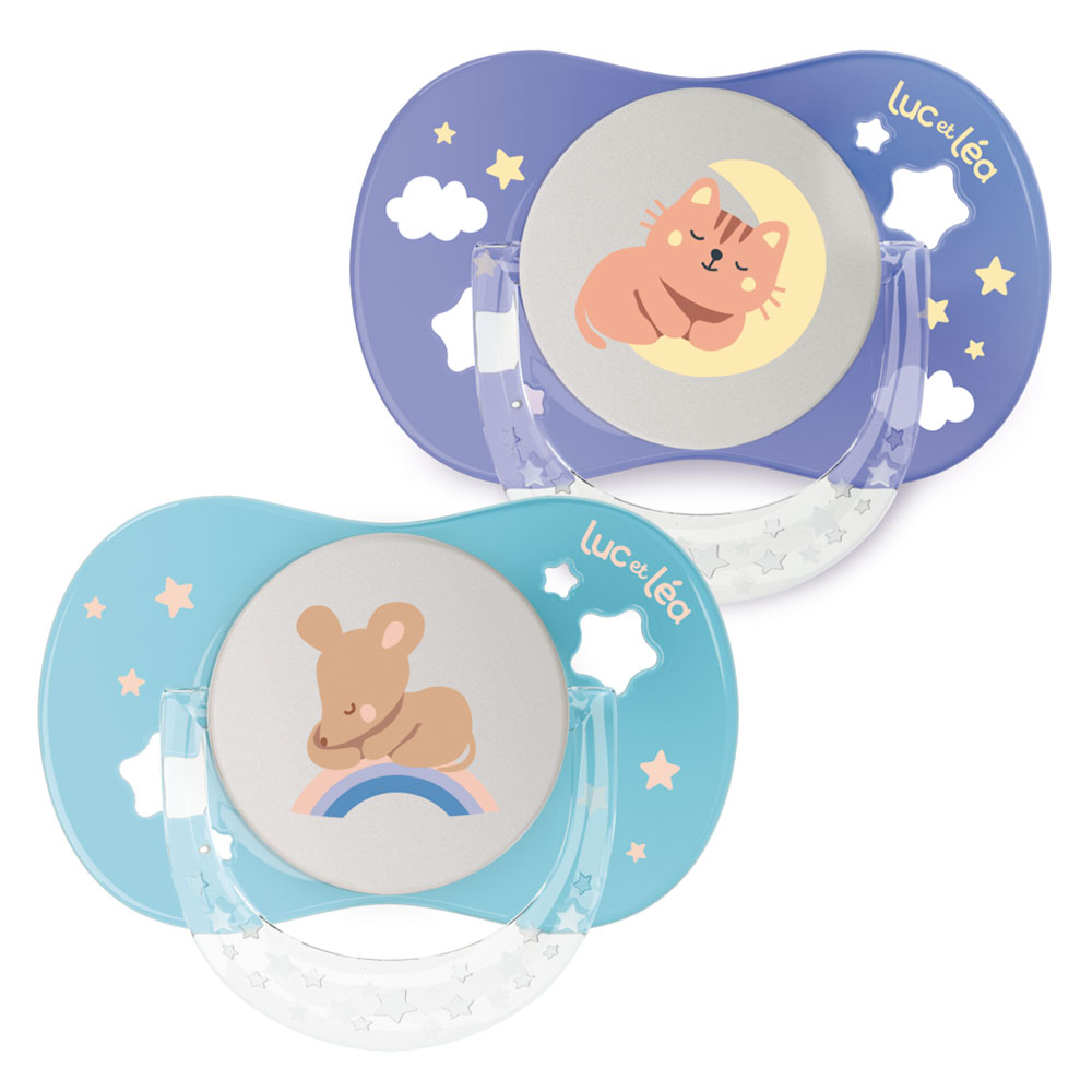 Luc Et Lea Essentiel Sucette Symétrique Silicone Phosphorescente 18 Mois et Plus x2