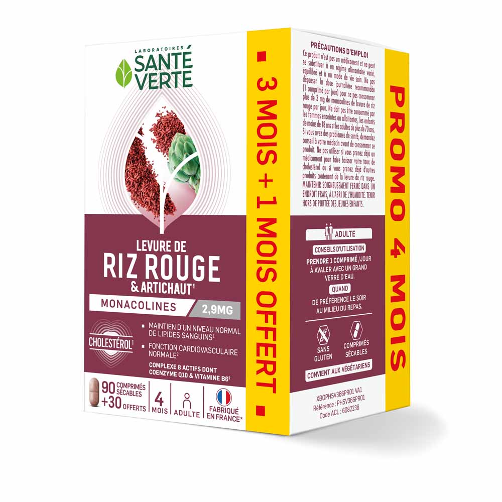 Sante Verte Levure de Riz Rouge et Artichaut 90+30 Comprimés